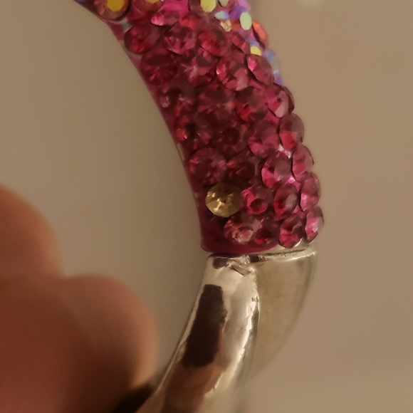 🌟Silver Statement Braided Bling Bracelet With Hot Pink And Clear Rhinestones 🌟 - Picture 4 of 5